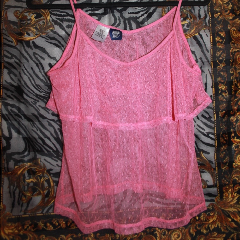 y2k Pink Sheer Lace Top